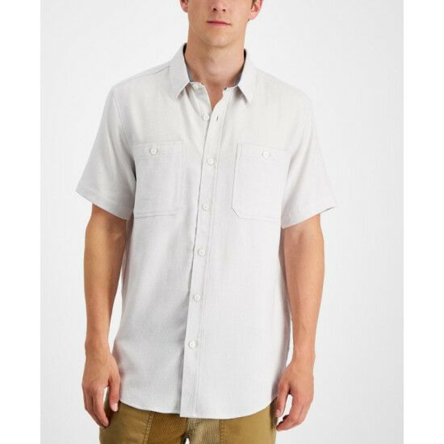 Men * | Best Sale Sun + Stone Men'S Regular-Fit Short Sleeve Flannel Shirt, Created For Macy'S Vintage White