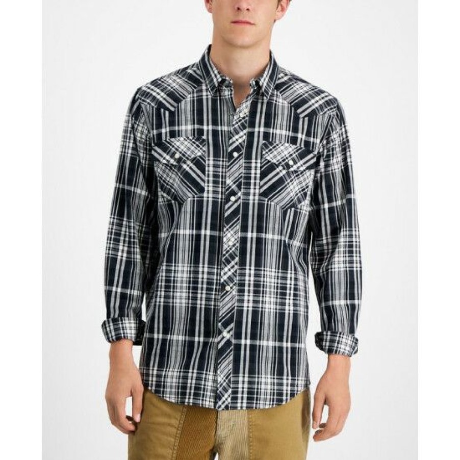 Men * | Coupon Sun + Stone Men'S Remington Regular-Fit Plaid Western Shirt, Created For Macy'S