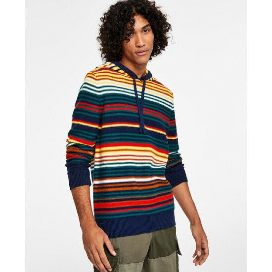 Men * | Best Pirce Sun + Stone Men'S Links Striped Hoodie, Created For Macy'S Pompador Blue