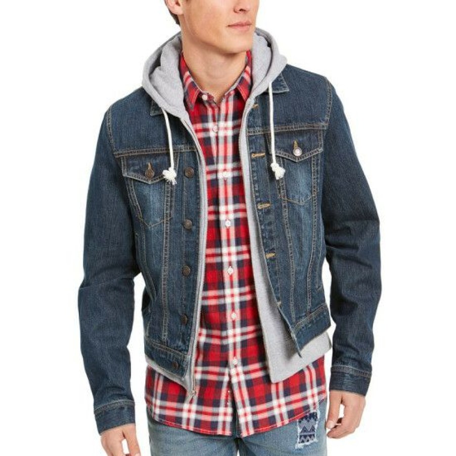 Men * | Cheap Sun + Stone Men'S Reeves Trucker Hooded Denim Jacket, Created For Macy'S Tsunami Wash