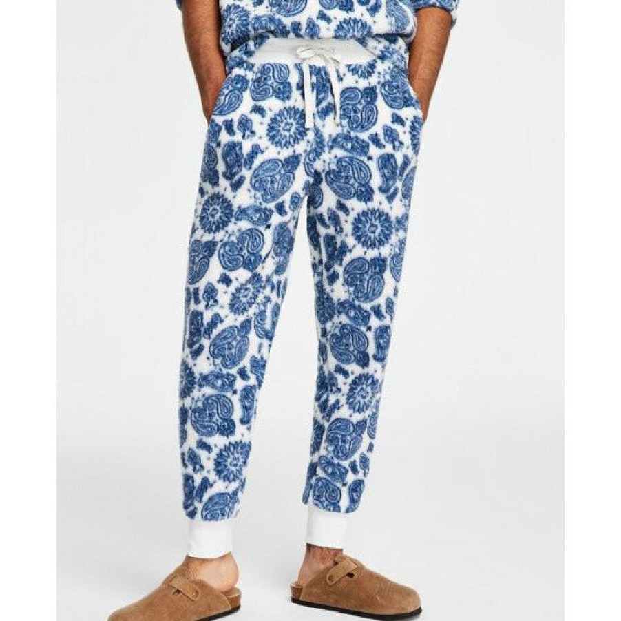 Men * | Budget Sun + Stone Men'S Regular-Fit Paisley Bandana-Print Fleece Joggers, Created For Macy'S Vintage White Combo