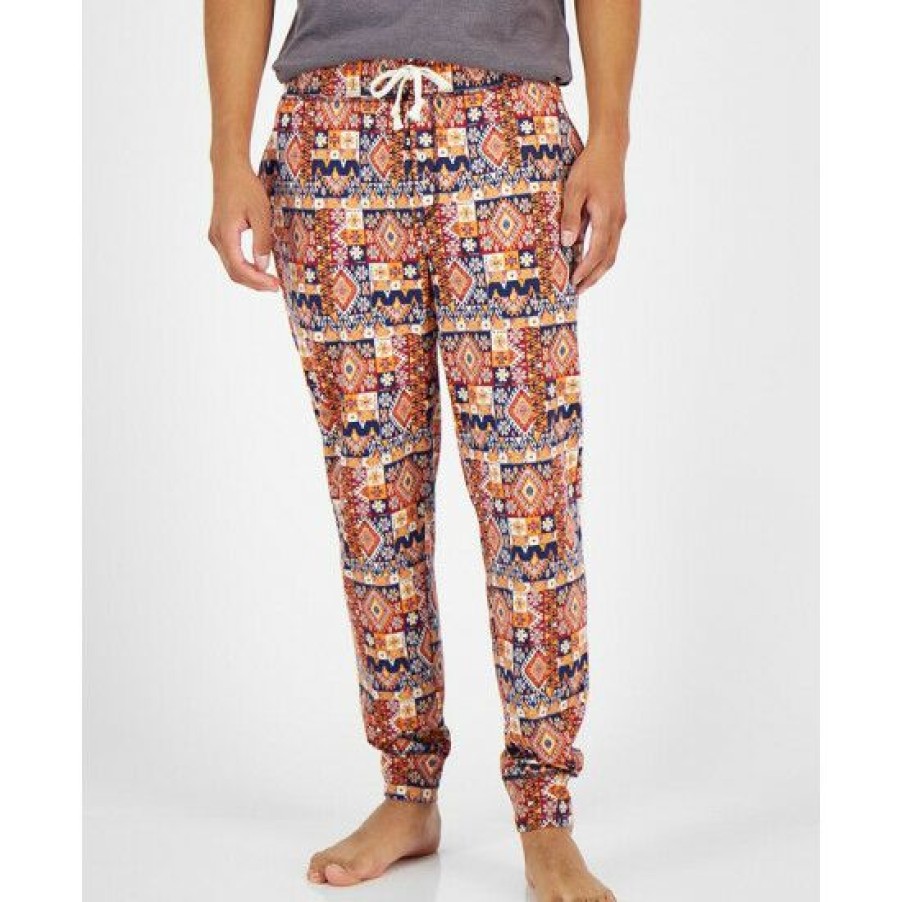 Men * | Top 10 Sun + Stone Men'S Southwest Geo-Print Pajama Joggers, Created For Macy'S Orange Navy