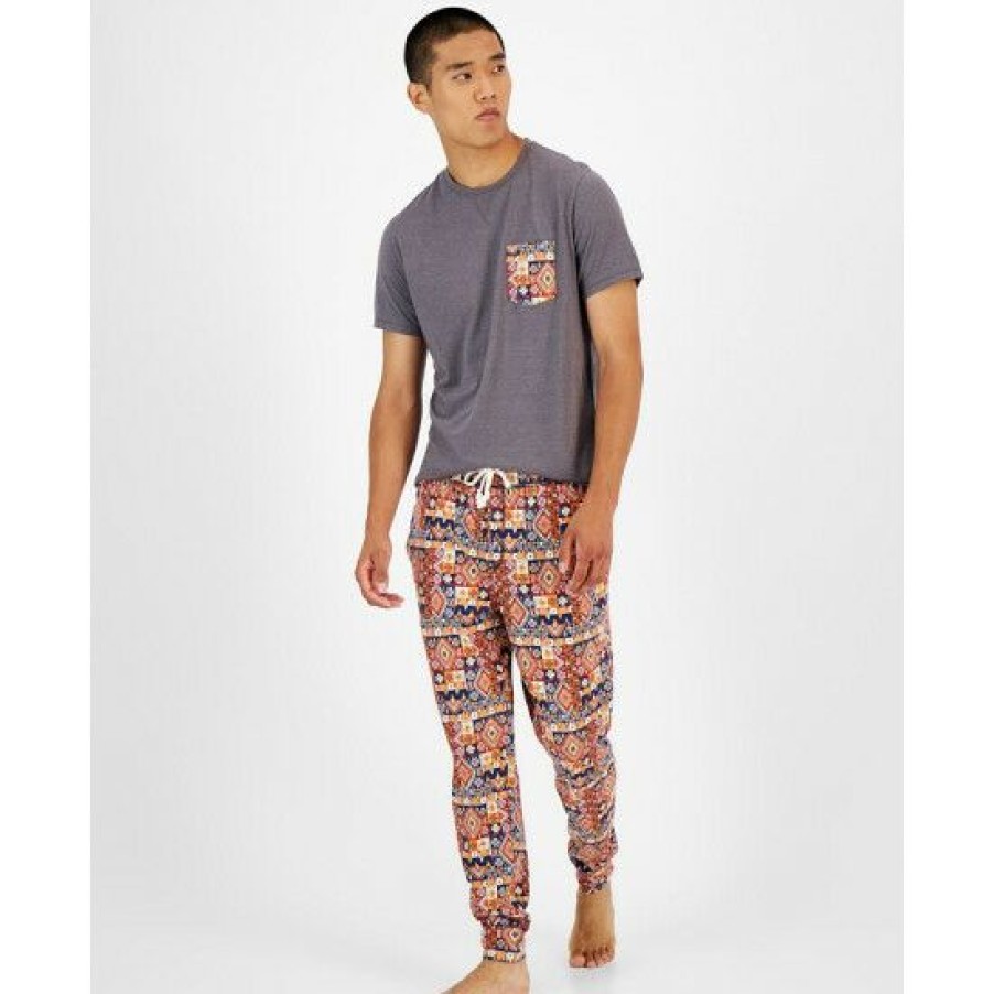 Men * | Top 10 Sun + Stone Men'S Southwest Contrast Pocket Pajama T-Shirt, Created For Macy'S Orange Navy