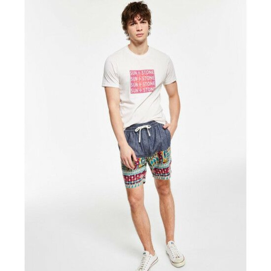 Men * | Coupon Sun + Stone Men'S Colm Regular-Fit Geo-Print Linen Drawstring Shorts, Created For Macy'S Basic Navy