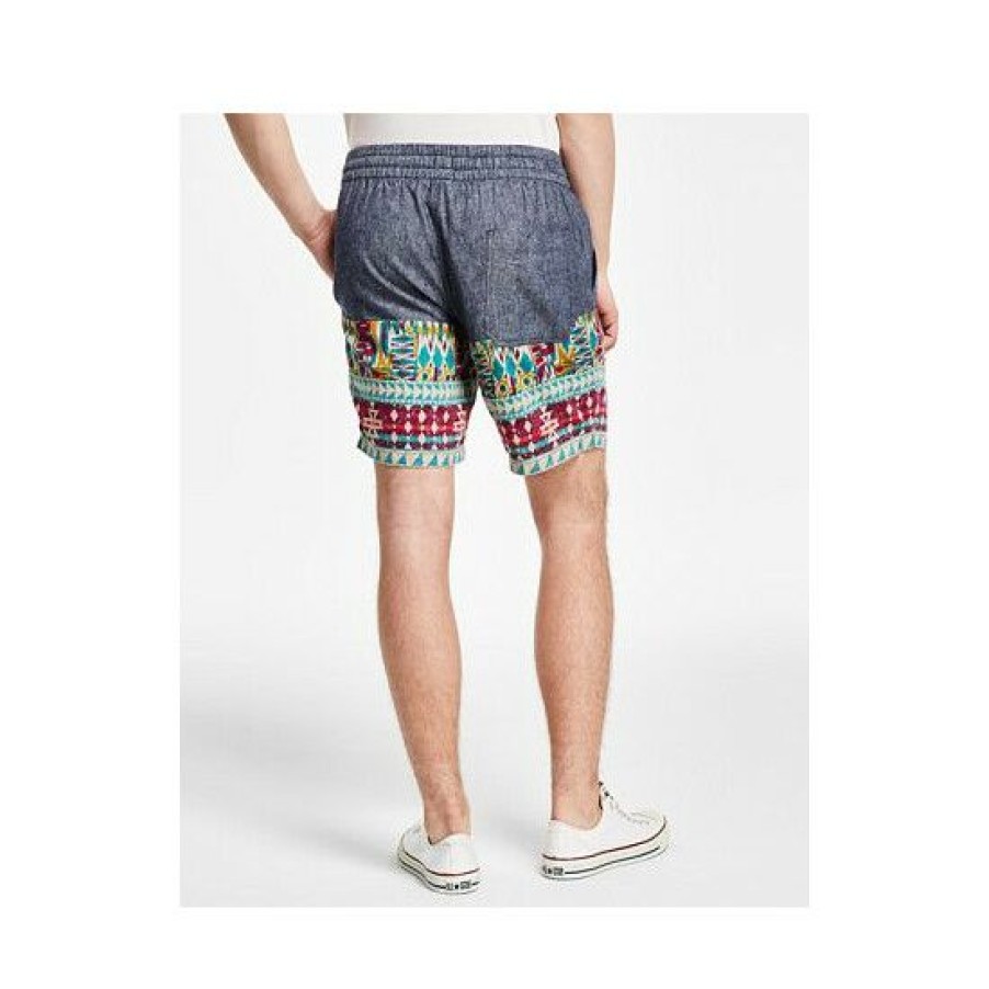 Men * | Coupon Sun + Stone Men'S Colm Regular-Fit Geo-Print Linen Drawstring Shorts, Created For Macy'S Basic Navy