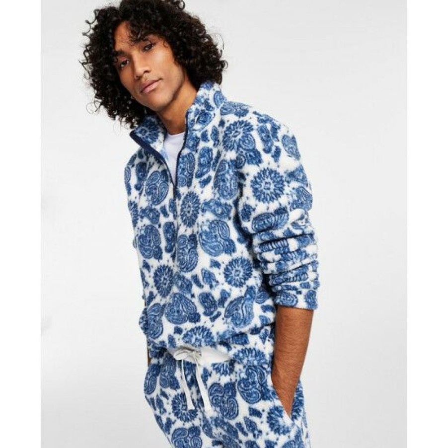 Men * | Top 10 Sun + Stone Men'S Regular-Fit Paisley Bandana-Print 1/4-Zip Fleece Sweatshirt, Created For Macy'S Vintage White