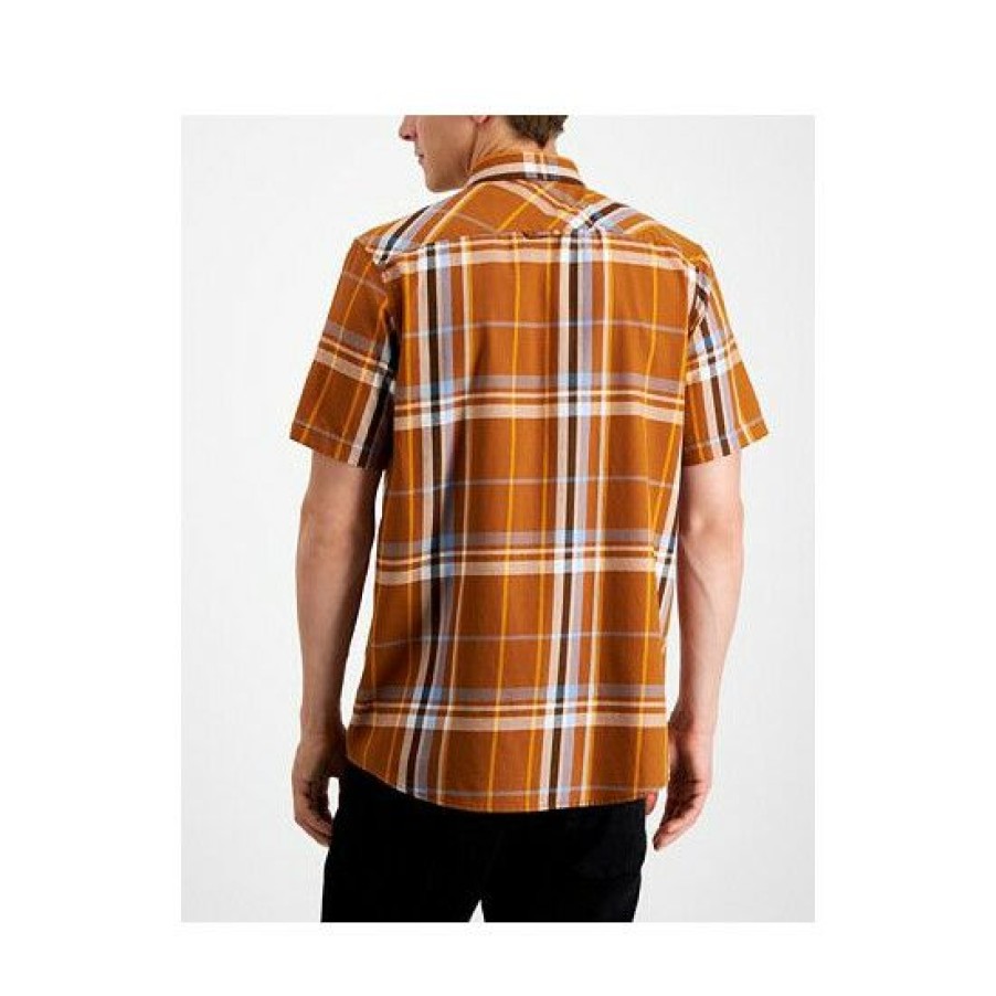 Men * | Brand New Sun + Stone Men'S Alistair Regular-Ft Plaid Twill Shirt, Created For Macy'S Caramel Cafe