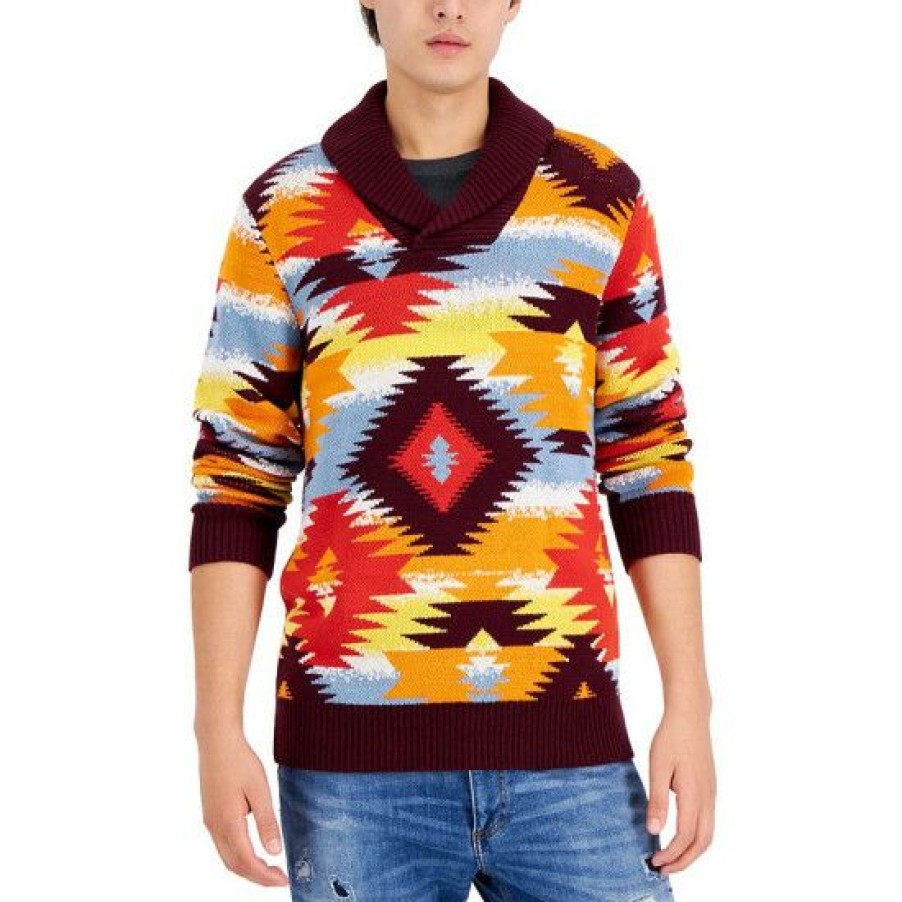 Men * | Best Sale Sun + Stone Men'S Ranger Geometric-Print Jacquard Shawl Neck Sweater, Created For Macy'S Mountain Spring