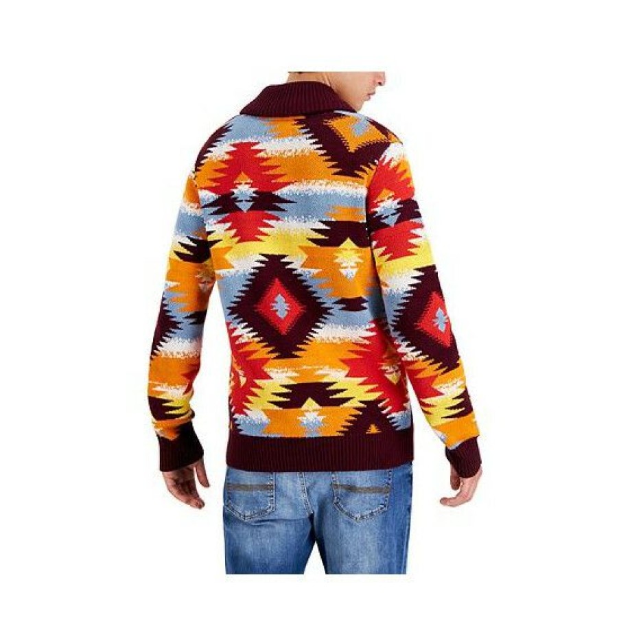 Men * | Best Sale Sun + Stone Men'S Ranger Geometric-Print Jacquard Shawl Neck Sweater, Created For Macy'S Mountain Spring