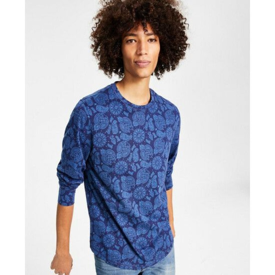 Men * | Discount Sun + Stone Men'S Bandana-Print Long-Sleeve T-Shirt, Created For Macy'S Navy Academy