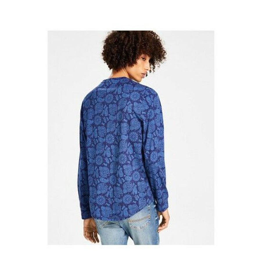 Men * | Discount Sun + Stone Men'S Bandana-Print Long-Sleeve T-Shirt, Created For Macy'S Navy Academy