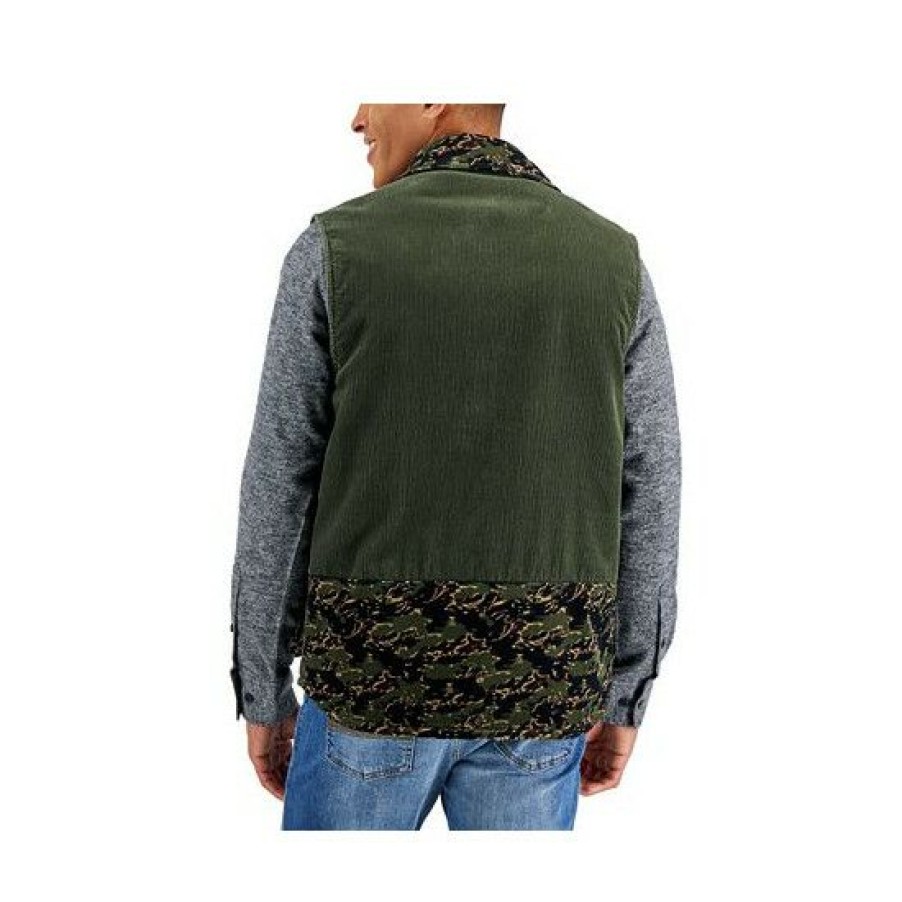 Men * | New Sun + Stone Men'S Beck Regular-Fit Camo Colorblocked Corduroy Vest, Created For Macy'S Green