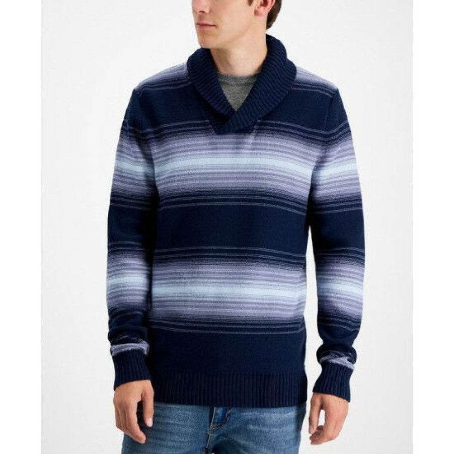 Men * | Top 10 Sun + Stone Men'S Deacon Horizontal Striped Shawl Sweater, Created For Macy'S