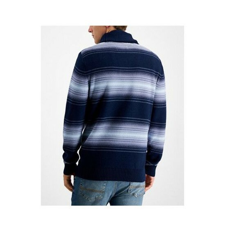 Men * | Top 10 Sun + Stone Men'S Deacon Horizontal Striped Shawl Sweater, Created For Macy'S