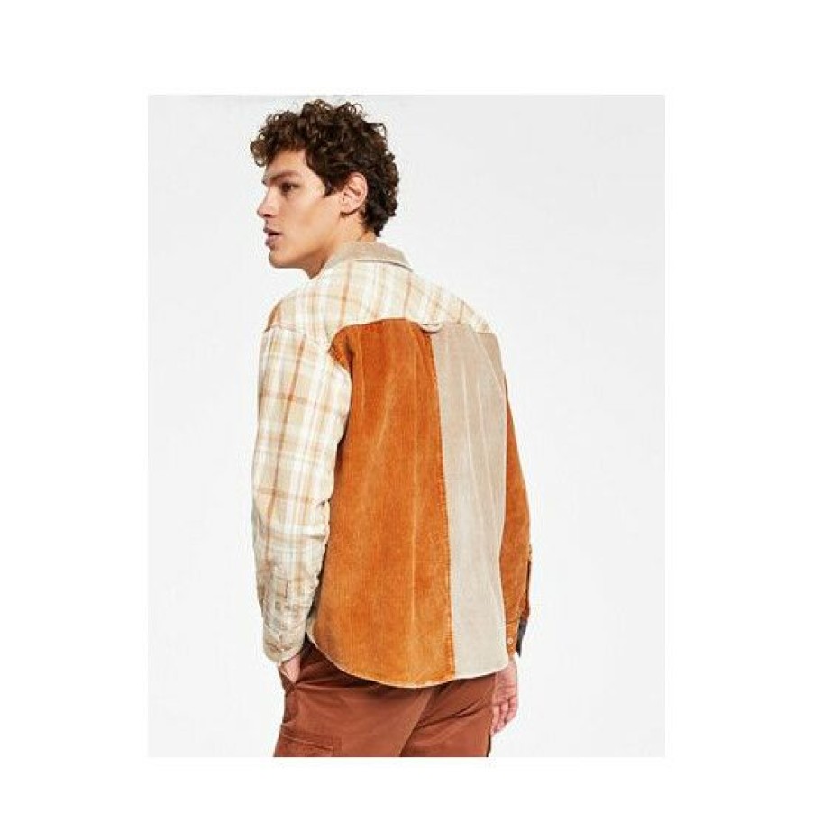 Men * | Budget Sun + Stone Men'S Bishop Patchwork Shirt, Created For Macy'S Beige