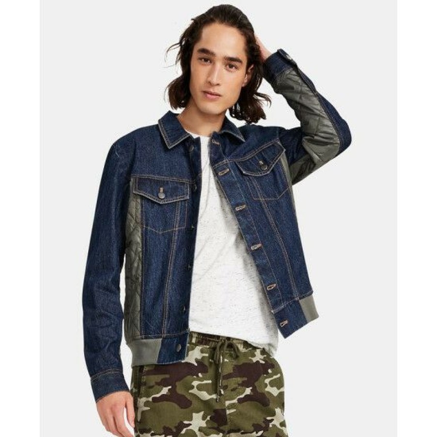 Men * | Buy Sun + Stone Men'S Mix-Media Trucker Jacket, Created For Macy'S Tsunami Wash