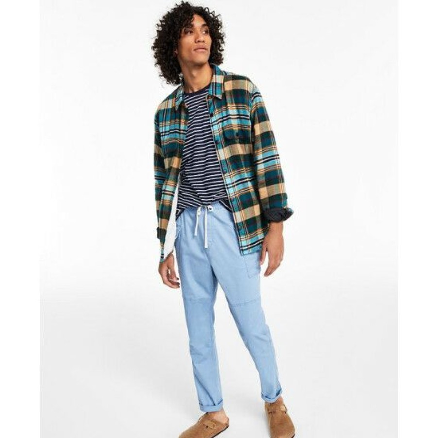 Men * | Hot Sale Sun + Stone Men'S Hardy Plaid Flannel Shirt Jacket, Created For Macy'S Sea Cave