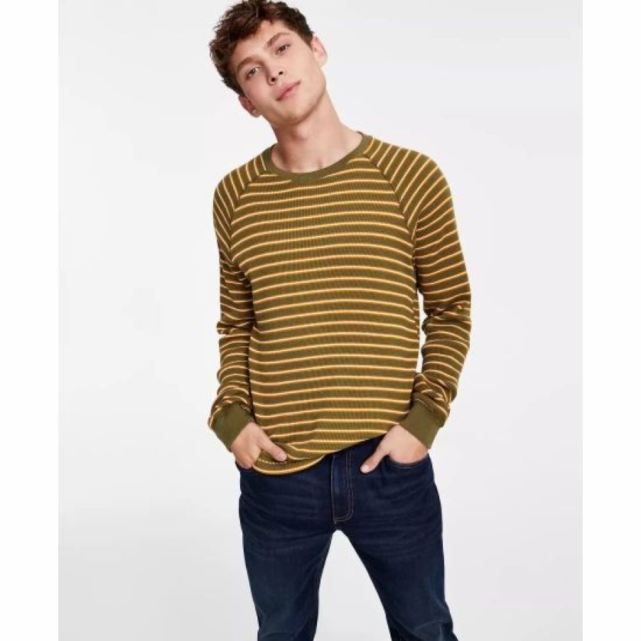 Men * | Discount Sun + Stone Men'S Striped Thermal Long-Sleeve Shirt, Created For Macy'S