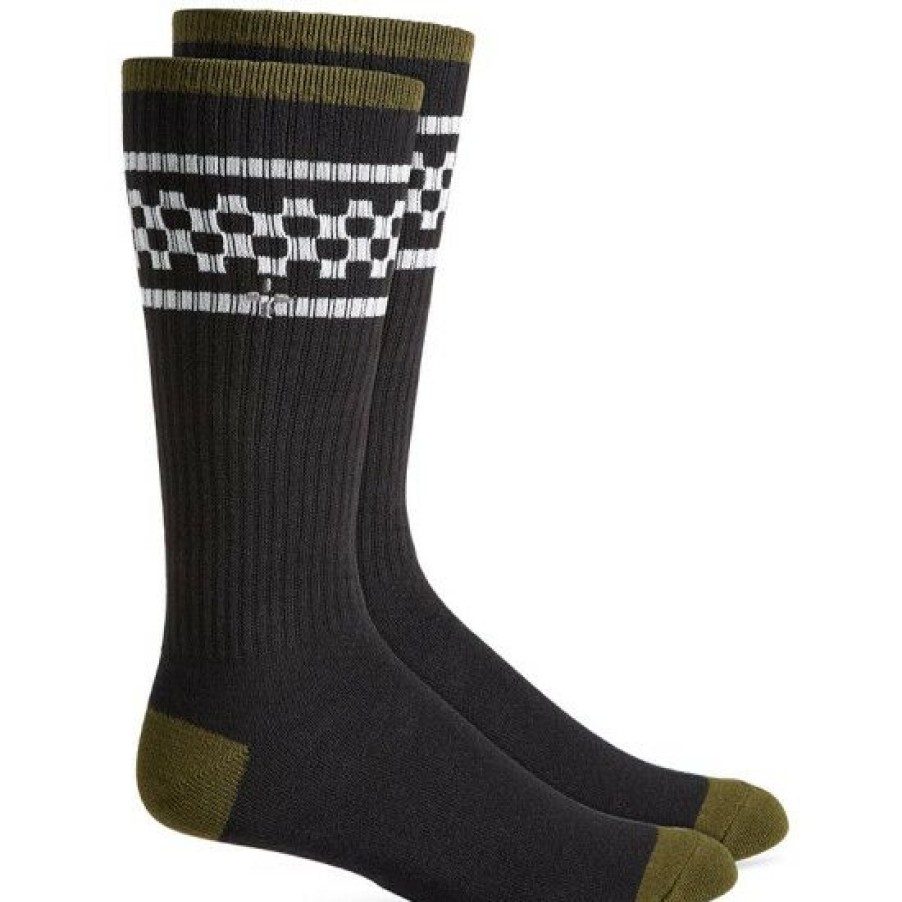 Men * | Budget Sun + Stone Men'S White Checker Socks Black