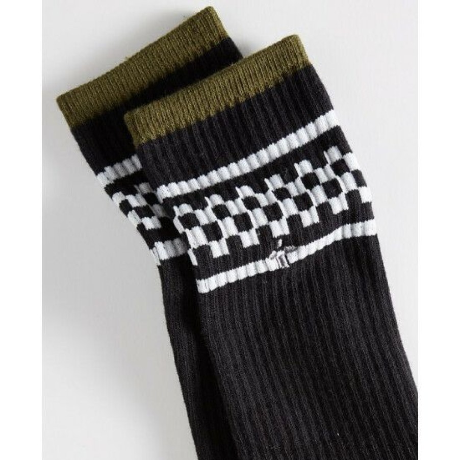 Men * | Budget Sun + Stone Men'S White Checker Socks Black