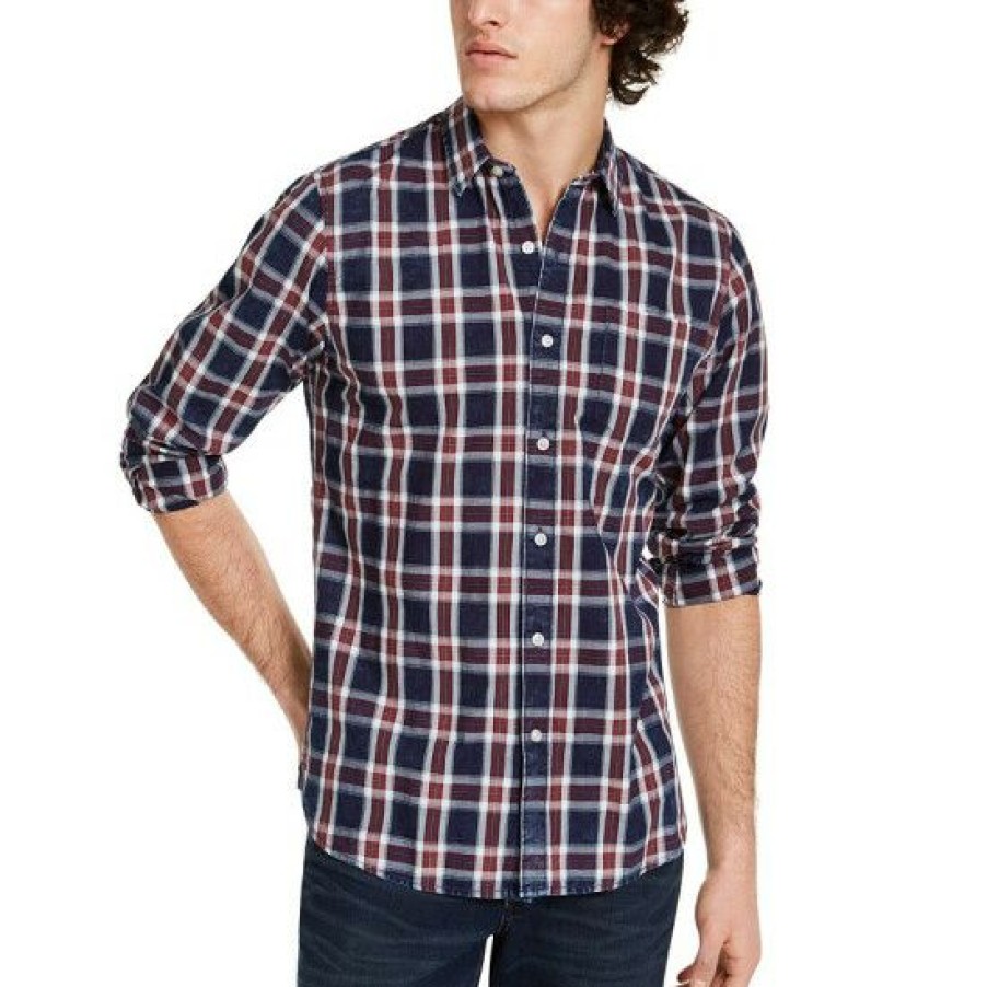 Men * | Promo Sun + Stone Men'S Dio Plaid Shirt, Created For Macy'S Navy