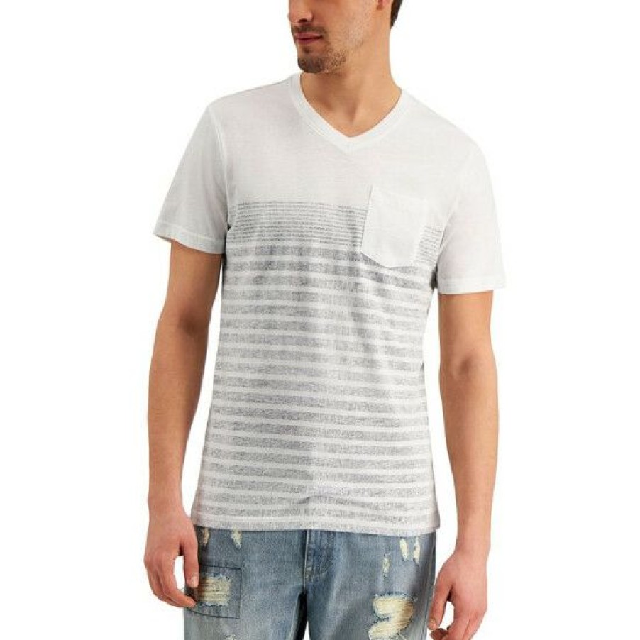 Men * | Best Reviews Of Sun + Stone Men'S Stripe T-Shirt, Created For Macy'S Bright White