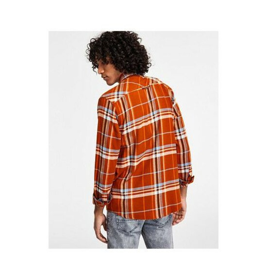 Men * | Brand New Sun + Stone Men'S Paulie Regular-Fit Plaid Flannel Shirt, Created For Macy'S Caramel Cafe