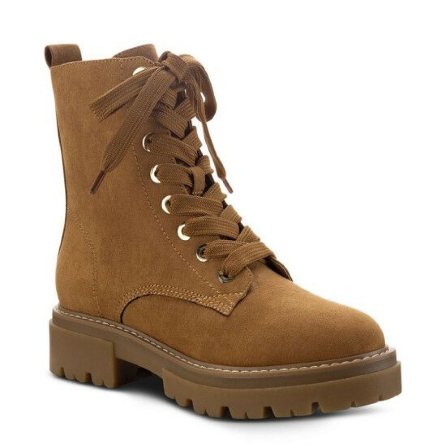 Shoes * | Deals Sun + Stone Tiiaa Lug Sole Combat Boots, Created For Macy'S Cognac