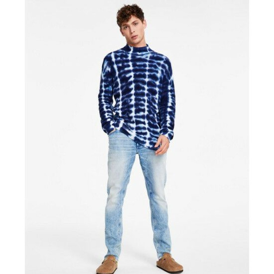 Men * | Wholesale Sun + Stone Men'S Waffle Tie-Dye Mock Neck Sweater, Created For Macy'S Pompador Blue