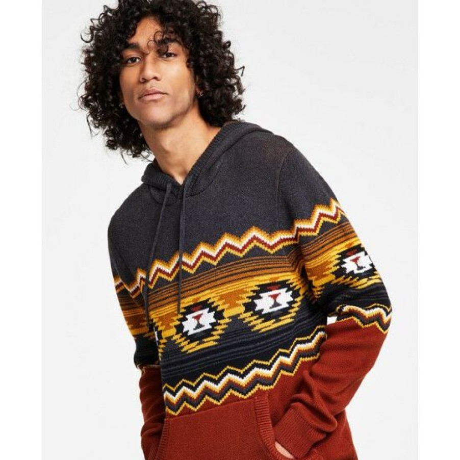 Men * | Wholesale Sun + Stone Men'S Jacquard Hooded Sweater, Created For Macy'S Grey