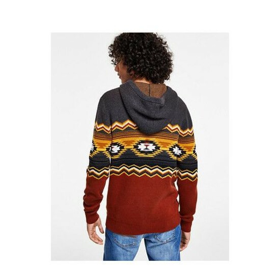 Men * | Wholesale Sun + Stone Men'S Jacquard Hooded Sweater, Created For Macy'S Grey