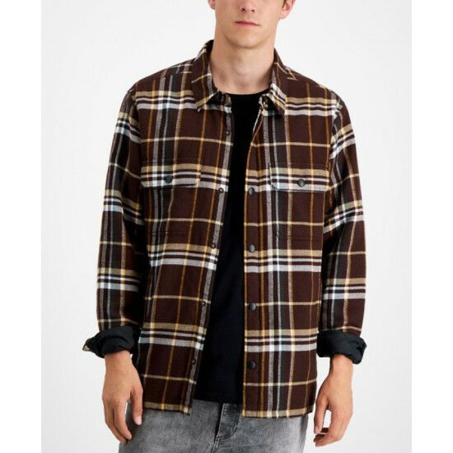 Men * | Coupon Sun + Stone Men'S Randy Flannel Shirt Jacket, Created For Macy'S Rich Chocolate