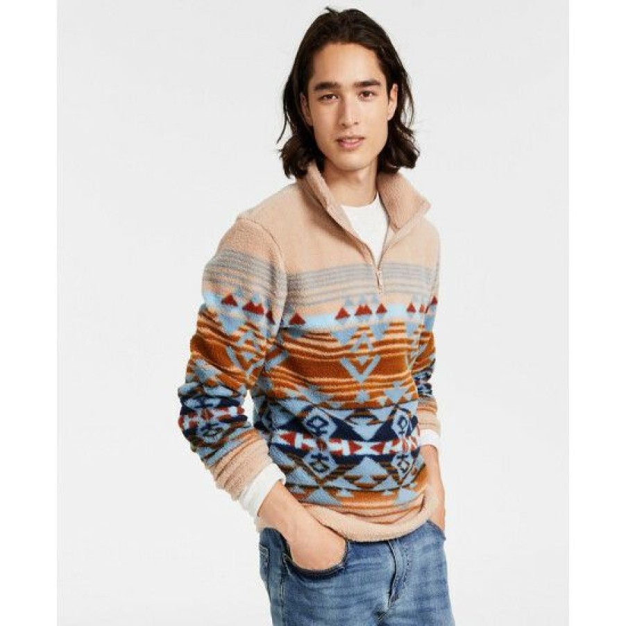 Men * | Flash Sale Sun + Stone Men'S Sherpa Fleece Pullover, Created For Macy'S Desert Snow