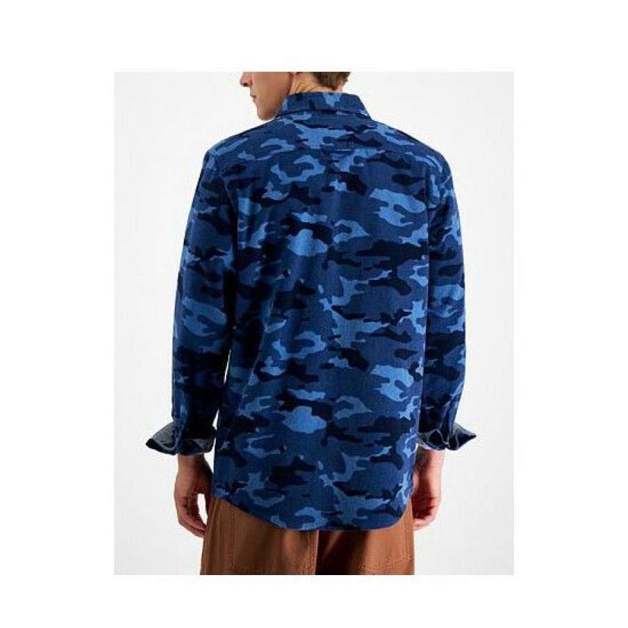 Men * | Discount Sun + Stone Men'S Nolan Regular-Fit Camouflage Corduroy Shirt, Created For Macy'S Blue Combo