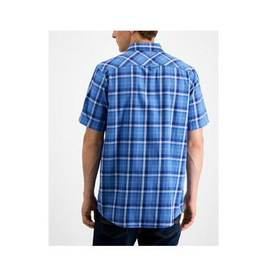 Men * | Hot Sale Sun + Stone Men'S Regular-Fit Plaid Shirt, Created For Macy'S Pompador Blue