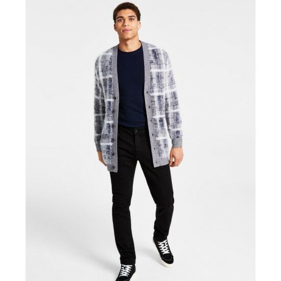 Men * | Discount Sun + Stone Men'S Julio Regular-Fit Plaid Cardigan, Created For Macy'S Basic Navy