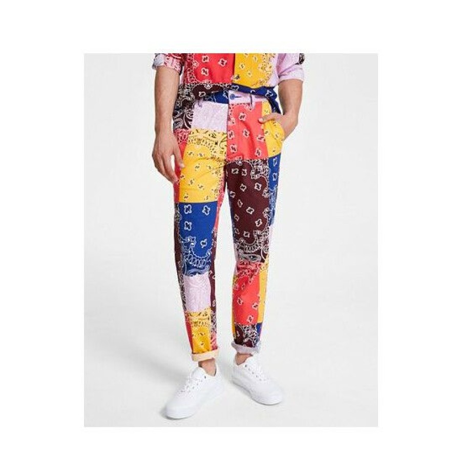 Men * | New Sun + Stone Men'S Marcus Straight-Fit Colorblocked Bandana-Print Patchwork Pants Multi Bandana