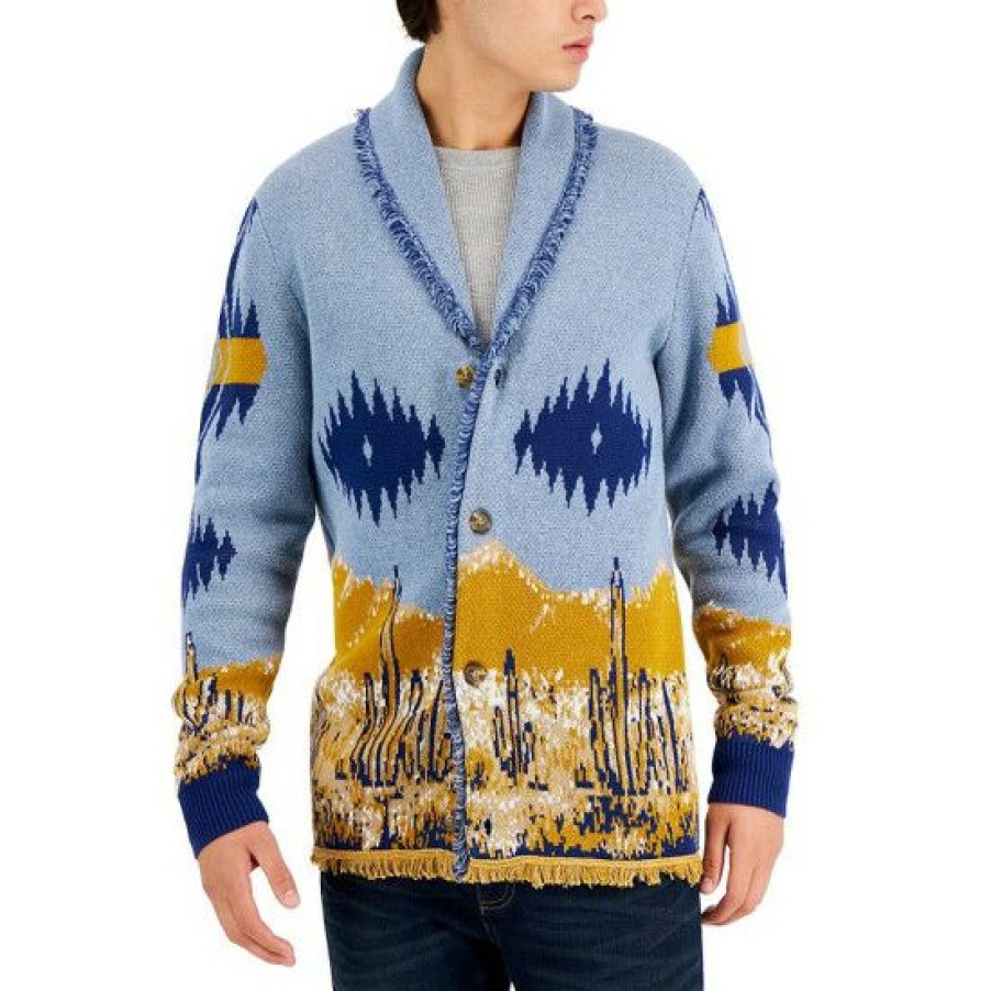 Men * | Deals Sun + Stone Men'S Birdseye Jacquard Cardigan, Created For Macy'S Mountain Spring