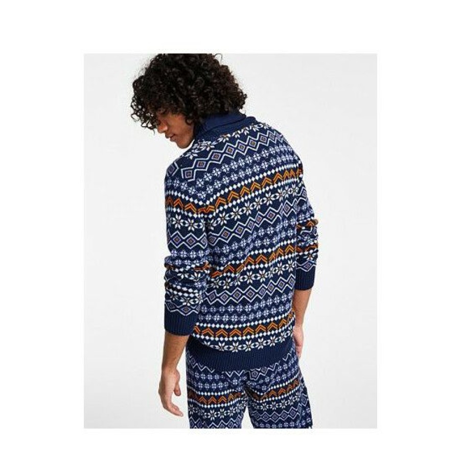 Men * | Brand New Sun + Stone Men'S Fair Isle Shawl-Collar Sweater, Created For Macy'S Pompador Blue