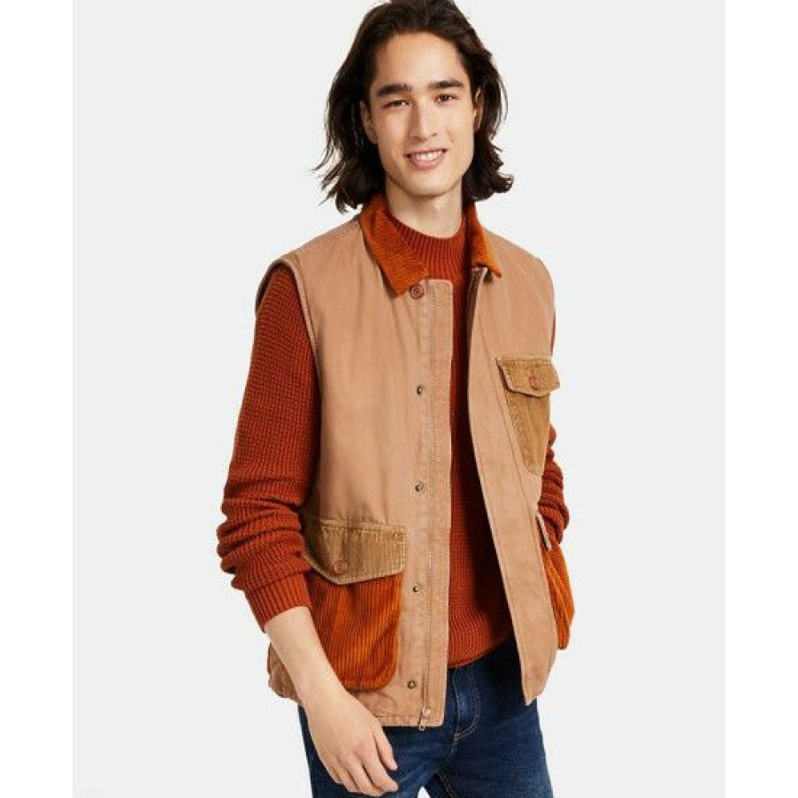 Men * | Cheap Sun + Stone Men'S Colorblocked Corduroy Vest, Created For Macy'S Khaki