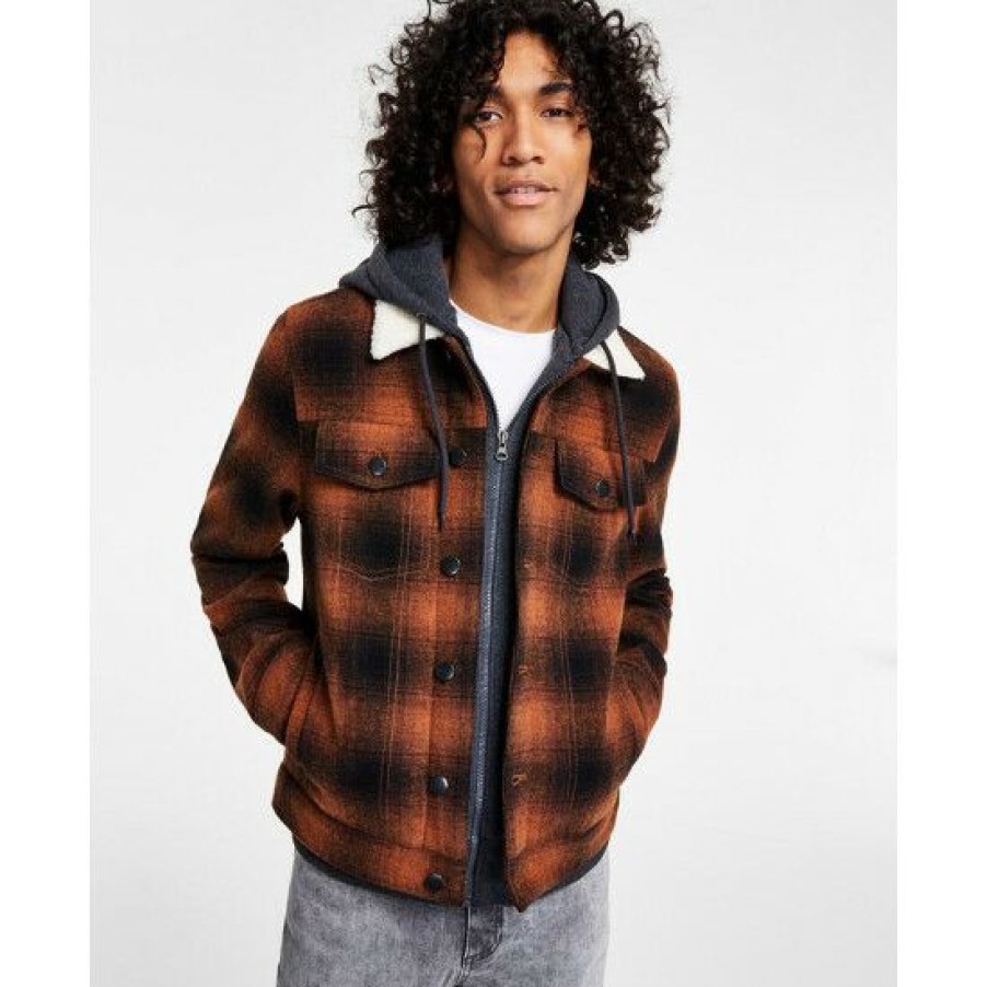 Men * | Cheapest Sun + Stone Men'S Bib Trucker Jacket, Created For Macy'S Caramel Cafe