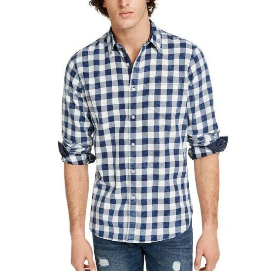 Men * | Best Deal Sun + Stone Men'S Washed Banarama Check Shirt, Created For Macy'S Washed Indigo