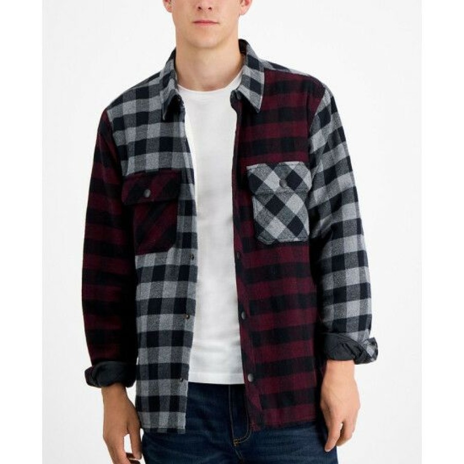 Men * | Flash Sale Sun + Stone Men'S Ezra Patchwork Flannel Shirt Jacket, Created For Macy'S Black Multi Combo