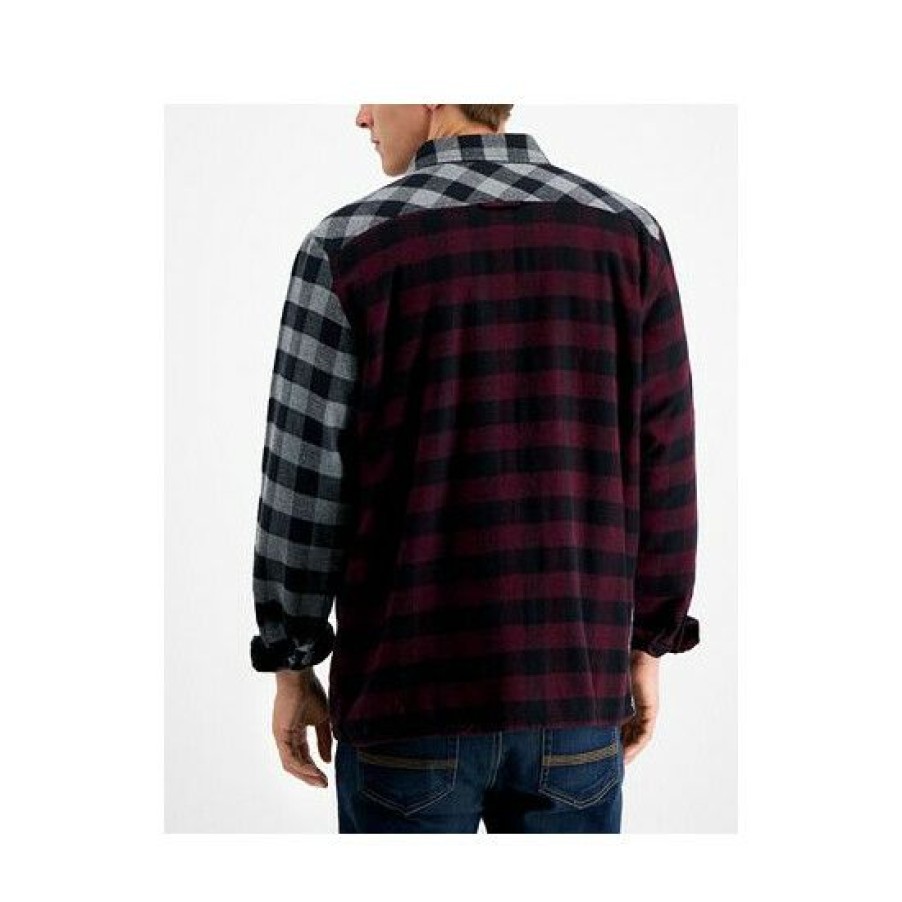 Men * | Flash Sale Sun + Stone Men'S Ezra Patchwork Flannel Shirt Jacket, Created For Macy'S Black Multi Combo