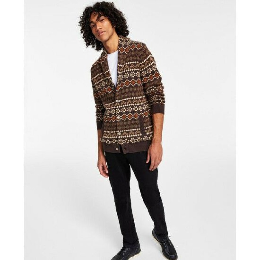 Men * | Brand New Sun + Stone Men'S Fair Isle Cardigan Sweater, Created For Macy'S Simple Sage