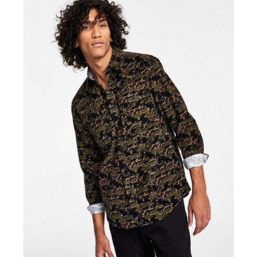 Men * | Flash Sale Sun + Stone Men'S Oliver Camo Print Long-Sleeve Corduroy Shirt, Created For Macy'S Green