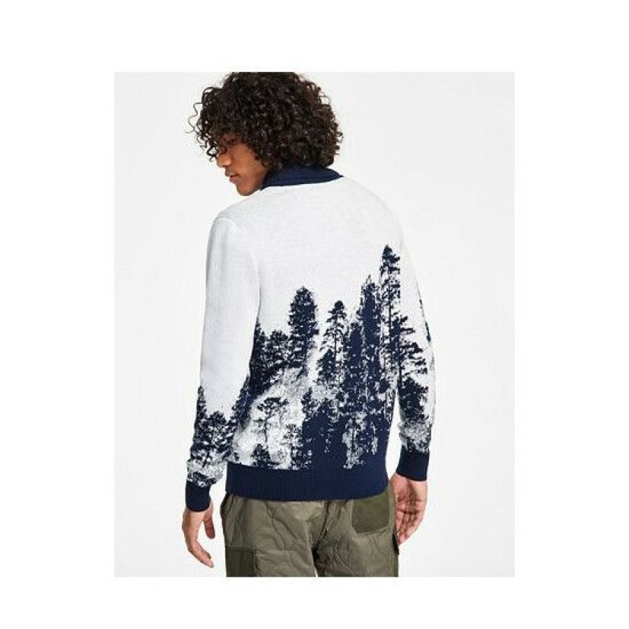 Men * | Deals Sun + Stone Men'S Scenic Tree Shawl-Collar Sweater, Created For Macy'S Vintage White