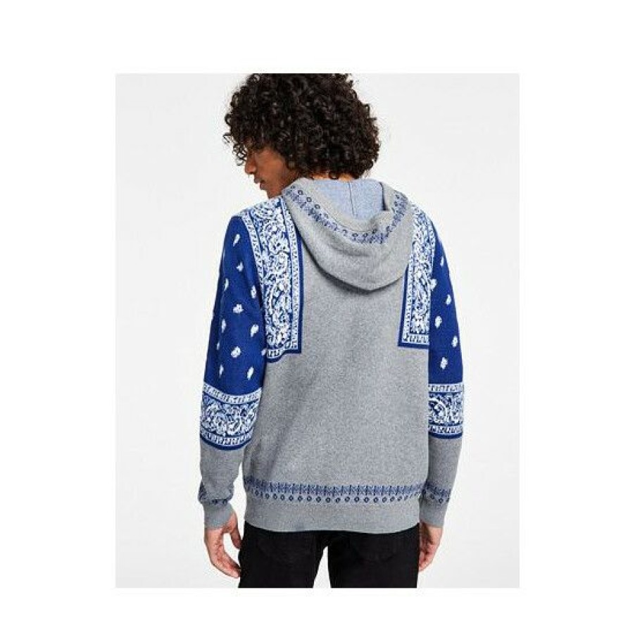 Men * | Flash Sale Sun + Stone Men'S Bandana Intarsia Hoodie, Created For Macy'S Grey Indigo