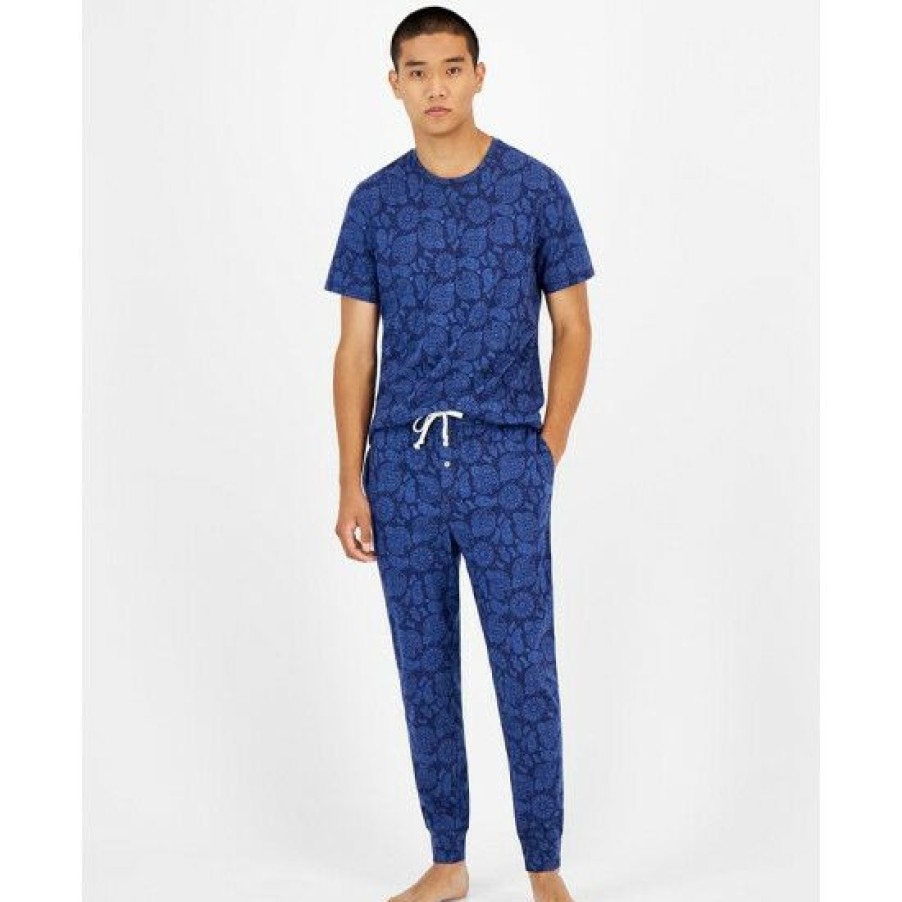 Men * | Best Reviews Of Sun + Stone Men'S Bandana-Print Pajama Joggers, Created For Macy'S Navy Academy