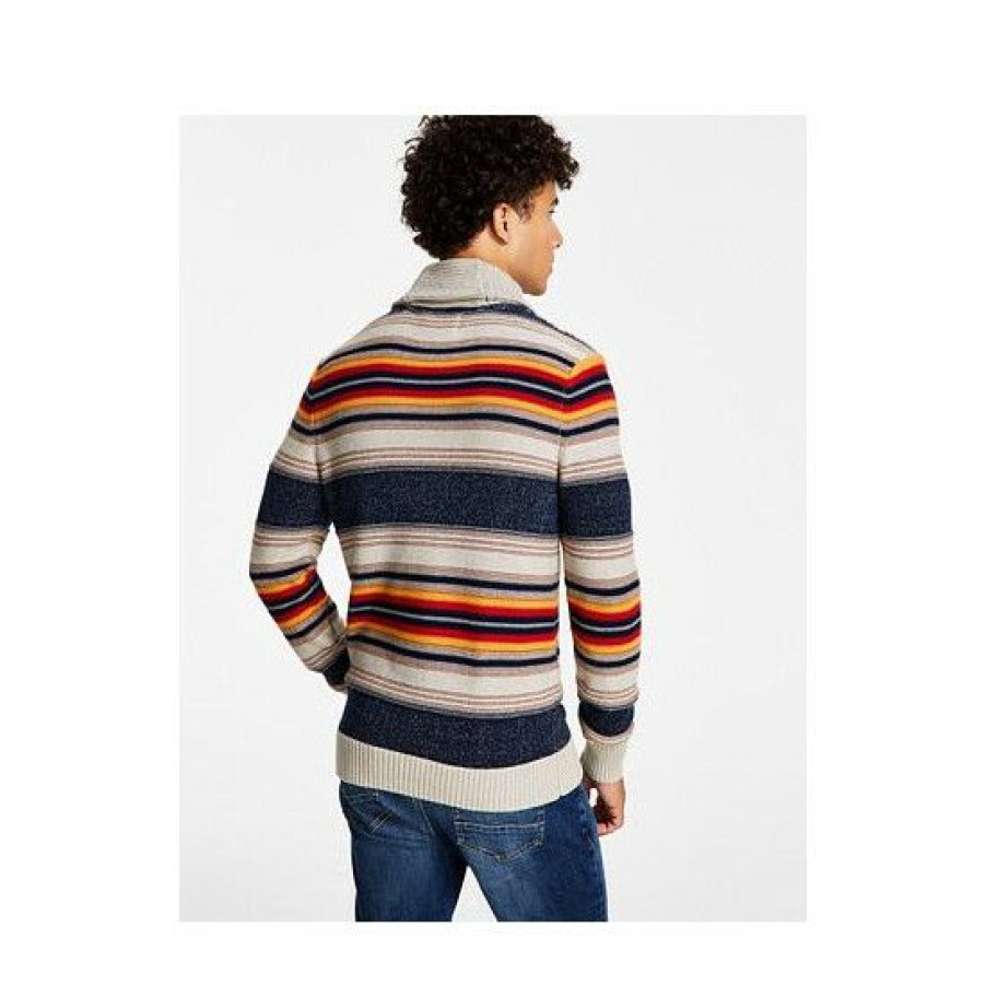 Men * | Cheapest Sun + Stone Men'S Blanket Stripe Shawl Sweater, Created For Macy'S Maple Heather